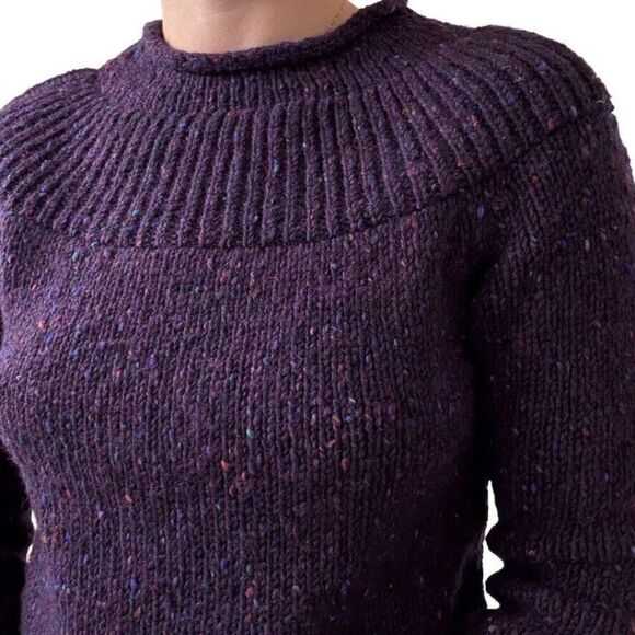 Vintage NWT Fisherman Purple Wool Donegal Fleck Chunky Irish Winter Sweater sz S - Picture 5 of 7